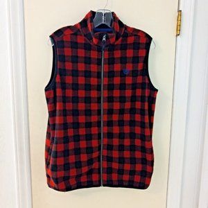 Chaps Boys Youth Vest Size 18-20 Red & Black Chex 100% Polyester Full Zipper